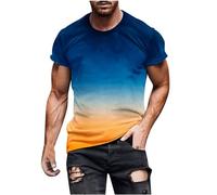 T Shirts for Men UK Summer Gradient Printed Tshirt Short Sleeve Sports T-Shirt Round Neck Athletic Tees Slim Fit Gym Running Tops Basic Regular Fit Shirts Pullover Workout Tops M-5XL