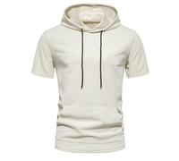 T Shirts for Men UK Summer Shirts for Men Hooded Mens Gym T Shirt Solid Color Work Tops for Men Jacquard Funny Shirt Drawstring Oversized Tshirt Mens Cotton T Shirts Mens Short Sleeve Shirt Beige