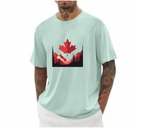 T-Shirts for Men UK Warehouse Clearance Maple Leaf Printed T-Shirt Loose Fit Sports Workout T Shirts Round Neck Summer Tops Mens Tshirts for Running Fitness Cycling and Training S-5XL
