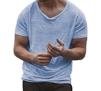 T-Shirts for Men V-Neck Oversize T-Shirt Short Sleeve Loose Tops Summer Short Sleeve Sports Shirt Cotton Vintage Casual Tops Streetwear, blue, 3XL