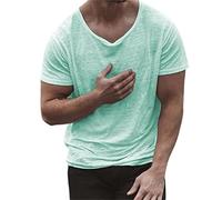 T-Shirts for Men V-Neck Oversize T-Shirt Short Sleeve Loose Tops Summer Short Sleeve Sports Shirt Cotton Vintage Casual Tops Streetwear, Green, 3XL