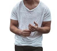 T-Shirts for Men V-Neck Oversize T-Shirt Short Sleeve Loose Tops Summer Short Sleeve Sports Shirt Cotton Vintage Casual Tops Streetwear, White, 3XL