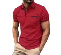T-Shirts for Men White Slim Fit, Men's Summer Polo Shirts Casual Short Sleeve Splice Cotton T-Shirt Golf T-Shirt Tennis Tops Casual Collar Western Shirt Breathable Tops Chest Pocket Henley Shirt, red