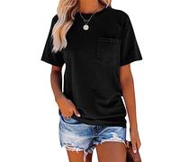 T Shirts for Women Short Sleeve Crew Neck Basic Summer Tee Tops with Pocket Casual Loose Fitting Blouse Black