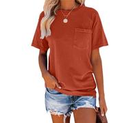 T Shirts for Women Short Sleeve Crew Neck Basic Summer Tee Tops with Pocket Casual Loose Fitting Blouse