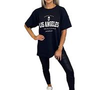 T-Shirts for Women Short Sleeve New York Round Neck Oversized Printed Long Casual Summer Baggy Fashion Ladies Tees Plus Size Tops UK 8-22 (20, Los Angeles Black)