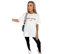 T-Shirts for Women Short Sleeve Round Neck Oversized Slogan Printed Tshirt Long Casual Summer Baggy Fashion Ladies Tees Plus Size Tshirts Tops C'est La Vie-White-XL