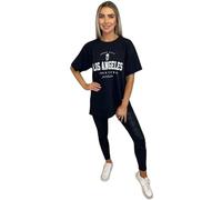 T-Shirts for Women Short Sleeve Round Neck Oversized Slogan Printed Tshirt Long Casual Summer Baggy Fashion Ladies Tees Plus Size Tshirts Tops Los Angeles-Black-XL