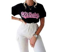 T-Shirts for Women Short Sleeve Round Neck Oversized Slogan Printed Tshirt Long Casual Summer Baggy Fashion Ladies Tees Plus Size Tshirts Tops 90s Baby Print-Black-XL