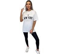 T-Shirts for Women Short Sleeve Round Neck Oversized Slogan Printed Tshirt Long Casual Summer Baggy Fashion Ladies Tees Plus Size Tshirts Tops New York Down Town-White-SM