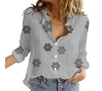 t Shirts for Women UK 3/4 Sleeve Tops for Women Summer Ladies Cotton Linen Blouses V Neck Plus Size Button Down T-Shirt Lightweight Loose Casual Shirts Trendy Basic Tunic Tees (b-Grey, L)