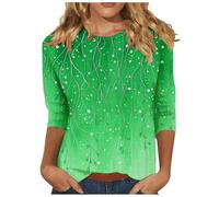 t Shirts for Women UK Boho Tops for Women UK Loose Fit 3/4 Sleeve Crewneck Shirts Vintage Print Blouse Slim Fit Beach Vacation Green Womens Tops Size 16-18 UK M