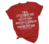 T Shirts for Women UK Funny Slogan Short Sleeve Tops Cute Fun Letter Tee Shirts Crewneck Casual Pullover Tops Loose Fit Basic Pullover Women & Teenagers T-Shirts for Spring Summer Red L