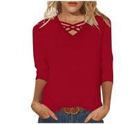 T Shirts for Women Uk Plus Size 3/4 Length Sleeve Womens Tops Summer V Neck Blouses Trendy Stripe Gradient Shirts Dressy Casual Loose Tees Ladies Warehouse Deals Clearance Returns Red