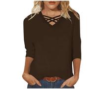 T Shirts for Women Uk Plus Size 3/4 Length Sleeve Womens Tops Summer V Neck Blouses Trendy Stripe Gradient Shirts Dressy Casual Loose Tees Ladies My Orders Placed Recently By Me Brown