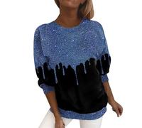 T Shirts for Women UK Plus Size Glitter Sequins Printed O Neck Loose Tunic Tops Fashion Long Sleeve Longline Pullover Baggy Blouse Large Size Tee Deals of The Day Sale Prime Blue