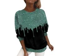 T Shirts for Women UK Plus Size Glitter Sequins Printed O Neck Loose Tunic Tops Fashion Long Sleeve Longline Pullover Baggy Blouse Large Size Tee Prime Deals of The Day Green