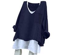 T Shirts for Women UK Plus Size Summer Linen Tops for Women UK Plus Size Long Sleeve Linen Shirts with Pockets Lightweight Crewneck Tunic Tops Baggy Solid Holiday Essentials