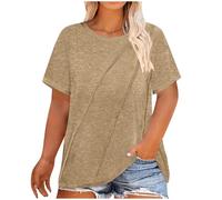 T Shirts for Women UK Plus Size Summer Solid Colour Round Neck Short Sleeve Flowy Top Oversized Basic Breathable T Shirt Going Out Top Casual Plain Lightweight Ladies Daily Wear Homewear Beige