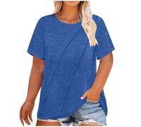 T Shirts for Women UK Plus Size Summer Solid Colour Round Neck Short Sleeve Flowy Top Oversized Basic Breathable T Shirt Going Out Top Casual Plain Lightweight Ladies Daily Wear Homewear Blue
