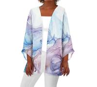 T Shirts for Women UK Plus Size Women 2025 Print 3/4 Sleeve Cardigans Lightweight Blouse Tops Coat Casual Duster Jackets Tunic Curve Clothes for (Pink, XL)