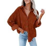 T Shirts for Women UK Plus Size Womens Corduroy Button Down Shirt Oversized Blouses Tops Long Sleeve Casual Warm Jacket with Pockets T Shirts for Daily Deals of The Day Orange