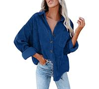 T Shirts for Women UK Plus Size Womens Corduroy Button Down Shirt Oversized Blouses Tops Long Sleeve Casual Warm Jacket with Pockets T Shirts for My Orders Placed Recently by Me Dark Blue