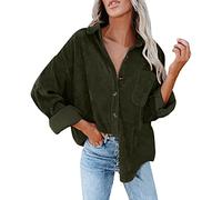 T Shirts for Women UK Plus Size Womens Corduroy Button Down Shirt Oversized Blouses Tops Long Sleeve Casual Warm Jacket with Pockets T Shirts for Deals of The Day Sale Prime Army Green