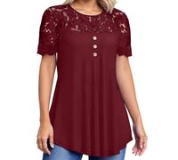 T Shirts for Women UK Round Neck Original Tee Relaxed Fit Short Sleeves Comfortable and Breathable Sports Top for Workouts Summer Casual Stretch T-Shirts Wine