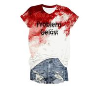 T Shirts for Women UK Scary Problem Solved Letter Print Tee Shirt Scary Fashion Holiday Costumes Casual Fashion Bloodstain Red Top for The Halloween Outdoors Costume (Red, XL