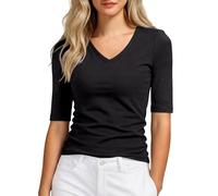 T-Shirts for Women UK V Neck Mid Sleeve Slim Fitted Summer Top Lightweight Stretchy Layering Shirt Breathable Soft Tshirt Casual Basic Tee Versatile Tunic Blouse Daily Office Work Wear