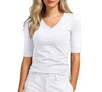 T-Shirts for Women UK V Neck Mid Sleeve Slim Fitted Summer Top Lightweight Stretchy Layering Shirt Breathable Soft Tshirt Casual Basic Tee Versatile Tunic Blouse Daily Office Work Wear