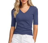 T-Shirts for Women UK V Neck Mid Sleeve Slim Fitted Summer Top Lightweight Stretchy Layering Shirt Breathable Soft Tshirt Casual Basic Tee Versatile Tunic Blouse Daily Office Work Wear