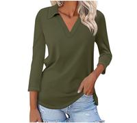t Shirts for Women UK Women Tops Going Out 3/4 Sleeve V Neck Basic Work Business Tees Shirt Summer Causal Fashion Solid Loose Fit Blouses Army Green Womens Tops Size 10 UK XL