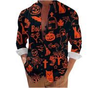 T Shirts Men Fashion V Neck Halloween Casual Long Sleeved Pumpkin Bat 3D Print Shirts Comfortable Fashion Loose Button Full Printed Button Shirt Older Mens Top Halloween Costumes Hot Pink