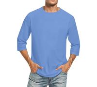 T Shirts Men, Men’S 3/4 Sleeve T-Shirt Crew Neck Solid Color Casual Training Hiking Workout Athletic Tee Long Polo Shirts for Men UK Going Out Tops Mens Shirts Top Shirts (M, Blue)