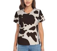T Shirts Short Sleeve V Neck Tees for Women Cow Fur Print - Stylish and Comfortable Summer Casual Loose Fit Tee Shirt