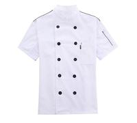 T-Shirts Tops Blouses Chef Jacket Unisex Chef's Clothing Hotel with Long Sleeves Contrasting Red Buttons Chef's Jacket for Men Women, White, M