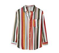 T-Shirts Tops for Men Long Men Autumn Casual Striped Printed Shirt Turn-down Collar Long Sleeve Casual Shirt Blouse True Classic Tees Men, Orange, XXL