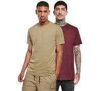 Urban Classics Men's Basic Tee 2-Pack T-Shirt, Khaki + Red Wine, S