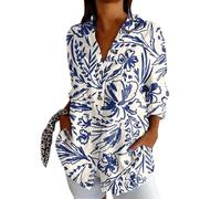 T Shirts Women Summer Basic Tops Womens Tops 3/4 Sleeve Tops for Women Polo Top Floral Printed Shirts with Zip Up V Neck Tunic Blouse Basic Tops Cream Camisole Tops for Women UK Tee (Sky Blue, L)