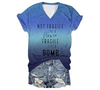 T Shirts Women Tops Summer Short Sleeve Not Fragile Like A Flower Fragile Like A Bomb Shirts for Women Casual Tshirt Shirt Casual Blouse Lace Sleeves Women (Blue XXL)