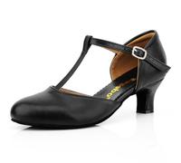 T-Strap Character Shoe for Women Salsa Latin Dance Heels Dress Pumps, Black, 5.5 UK