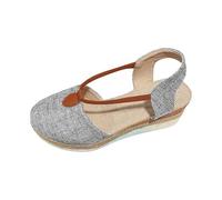 T Strap Espadrille Wedges for Women Canvas Slingback Orthopendic Sandals Closed Toe Elastic Strap Woven Midsole Breathable Comfortable Shoes For Summer Walks,Grey, Size 6.5