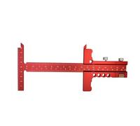 T-Style Marking Ruler, Aluminum Alloy Woodworking T Ruler with Micro-Adjustment, Metric & Inch Dual Scale, Laser Engraved, Precision Marking Holes for Parallel Lines - Red