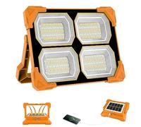 T-SUN 100W Rechargeable Solar Work Lights, 348 LEDs Portable Solar Flood Lights Outdoor with USB IP66 Waterproof 12000MAH 5000LM 4 Light Modes and Magnetic Suction for Yard, Garage, Fishing, Hiking
