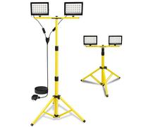 T-SUN 11000Lumen LED Work Light with Stand, 2 Adjustable Head LED Floodlight with 13FT Cord Individual Switch IP66 Waterproof Foldable Tripod Work Lights for Indoor Outdoor Job Site Workshop Garage