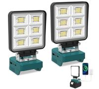 T-SUN 2 Pack Cordless LED Work Light for Ma-Kita 18V/20V Battery, 48W 5200LM Flood Light with Low Voltage Protection & USB-C Charging, Job Site Lighting for Emergency Workshop Garage (No Battery)