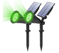 T-SUN 2 Pack LED Solar Spotlights, Super Bright 250LM Outdoor Security Garden Landscape Lamps, Green, Auto-on at Night/Auto-Off by Day,180°Angle Adjustable for Patio,Tree,Deck,Wall, Pool Area