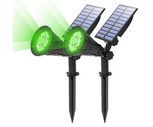 T-SUN 2 Pack LED Solar Spotlights, Super Bright 250LM Outdoor Security Garden Landscape Lamps, Green, Auto-on at Night/Auto-Off by Day,180°Angle Adjustable for Patio,Tree,Deck,Wall, Pool Area